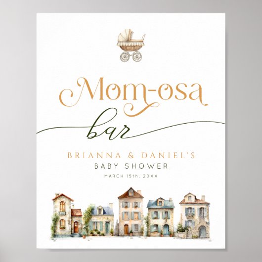 It Takes a Village Mom-osa Bar Baby Shower Sign Poster (Vorne)