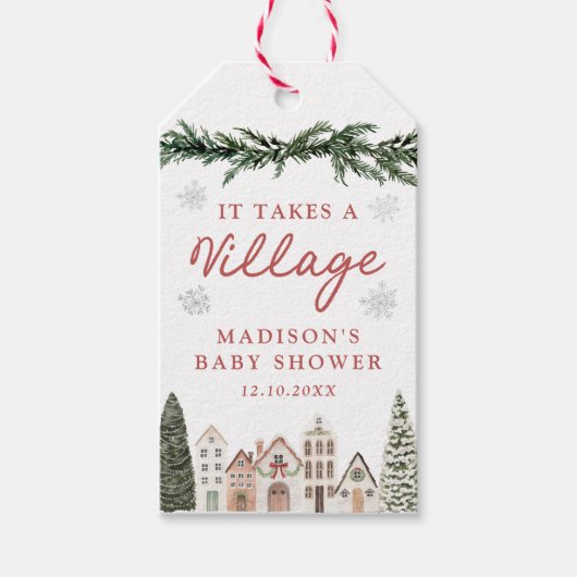 It Takes a Village Snowflake Winter Baby Shower Geschenkanhänger (Vorderseite)