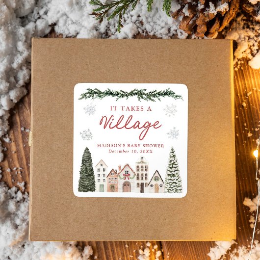 It Takes a Village Snowflake Winter Baby Shower Quadratischer Aufkleber