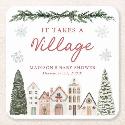 It Takes a Village Snowflake Winter Baby Shower Rechteckiger Pappuntersetzer (Vorderseite)