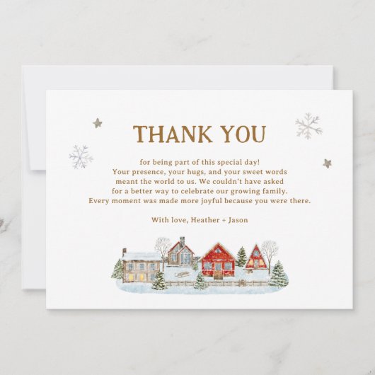 It Takes A Village Snowy Baby Shower Dankeskarte (Vorderseite)