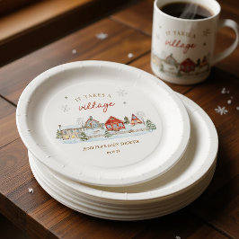 It Takes a Village Snowy Winter Baby Shower Pappteller