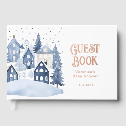 It Takes a Village Winter Baby Boy Shower Gästebuch (Vorderseite)