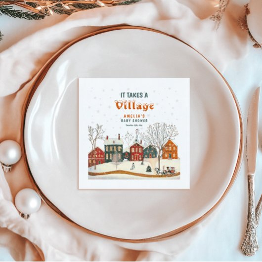 It Takes a Village Winter Baby Shower Napkins Serviette