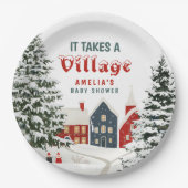 It Takes a Village Winter Baby Shower Party Pappteller (Vorderseite)