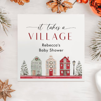 It Takes a Village Winter Christmas Baby Shower Serviette