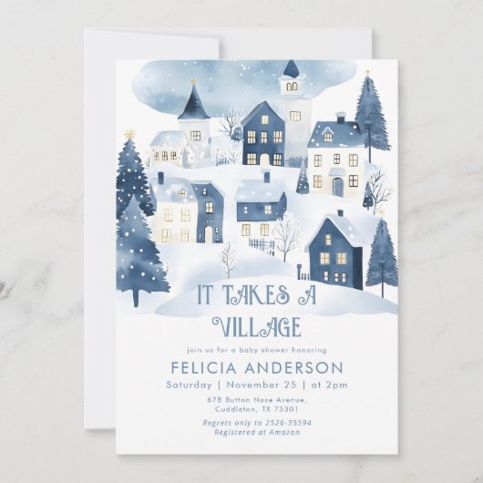 It takes a village Winter Navy Baby Boy Shower Einladung (Vorderseite)