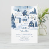 It takes a village Winter Navy Baby Boy Shower Einladung (Stehend Vorderseite)