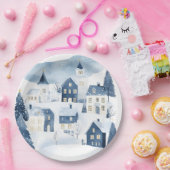 It takes a Village Winter Night Snow Baby Shower Pappteller (Party)