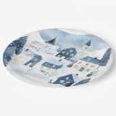 It takes a Village Winter Night Snow Baby Shower Pappteller (Schrägansicht)