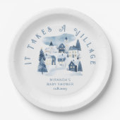 It takes a Village Winter Night Snow Baby Shower Pappteller (Vorderseite)