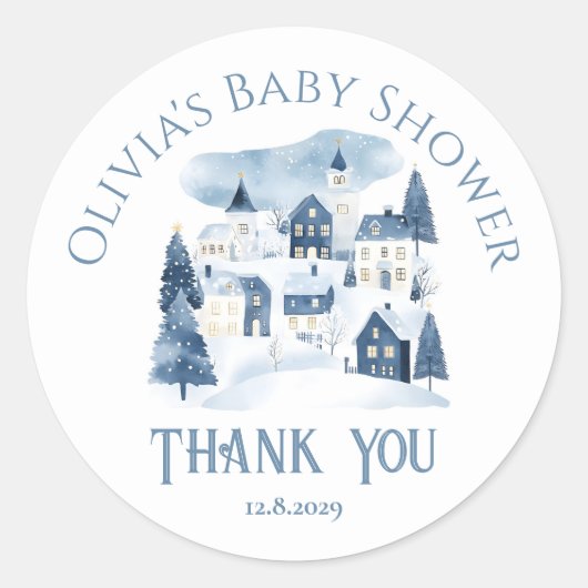 It takes a Village Winter Night Snow Thank you Runder Aufkleber (Vorderseite)