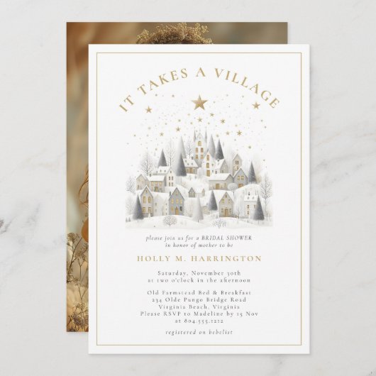 It Takes a Village Winter Photo Baby Shower Einladung (Vorne/Hinten)