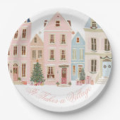 It takes a village Winter Pink Baby Girl Shower Pappteller (Vorderseite)