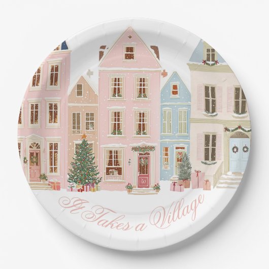 It takes a village Winter Pink Baby Girl Shower Pappteller (Vorderseite)