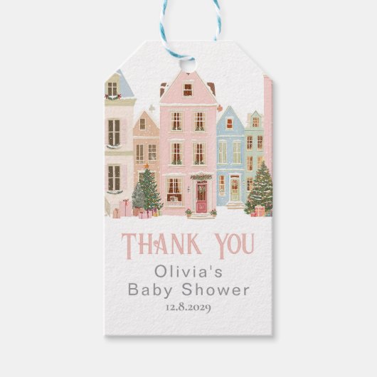 It takes a Village Winter Pink Snow Thank you Geschenkanhänger (Vorderseite)