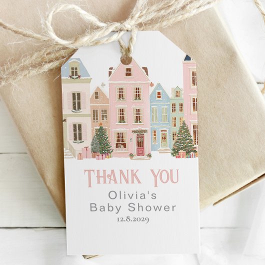 It takes a Village Winter Pink Snow Thank you Geschenkanhänger