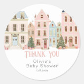 It takes a Village Winter Pink Snow Thank you Runder Aufkleber (Vorderseite)