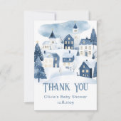 It Takes a Village Winter Snow Baby Shower Dankeskarte (Vorderseite)