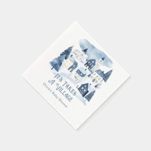 It Takes a Village Winter Snow Baby Shower Serviette (Ecke)