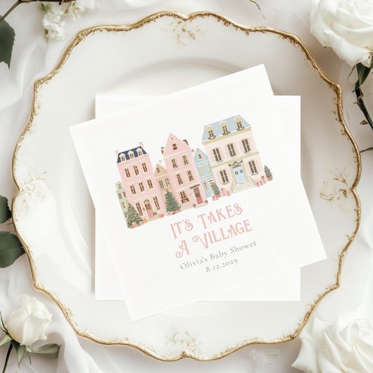 It Takes a Village Winter Whimsical Baby Shower Serviette