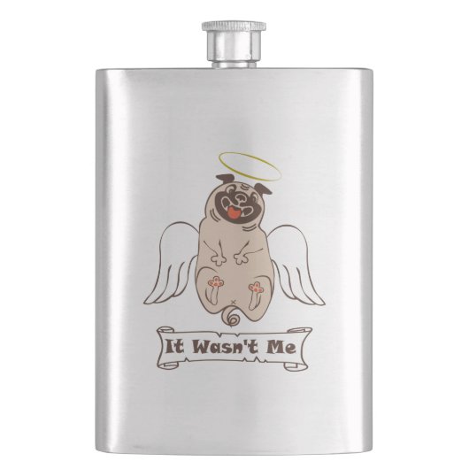It Wasn't Me angel pug funny quote Flachmann (Vorderseite)