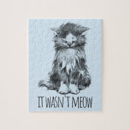 It Wasn't Meow Cute Fluffy Kitten Light Blue Puzzle