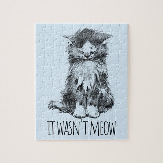 It Wasn't Meow Cute Fluffy Kitten Light Blue Puzzle (Vertikal)
