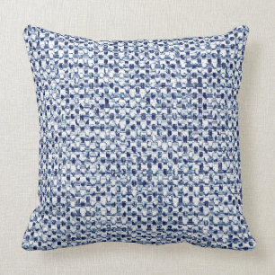 Itajime Shibori blaues Karo-Textilgeometrische Kissen