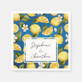 Italia Blue Watercolor Lemon Calligraphy Napkin Serviette (Vorderseite)
