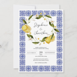 Italia Blue Watercolor Lemon Calligraphy Wedding Einladung