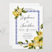 Italia Blue Watercolor Lemon Calligraphy Wedding Einladung (Vorne/Hinten)