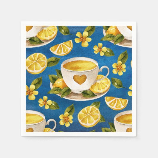 Italia Blue Watercolor Lemon Coffee Cup Napkin Serviette (Vorderseite)