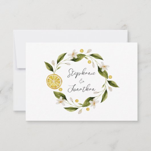 Italia Blue Watercolor Lemon RSVP Card (Vorderseite)