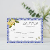 Italia Blue Watercolor Lemon RSVP Card Karte (Stehend Vorderseite)