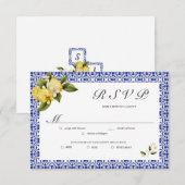 Italia Blue Watercolor Lemon RSVP Card Karte (Vorne/Hinten)