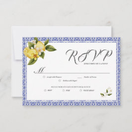 Italia Blue Watercolor Lemon RSVP Card Karte