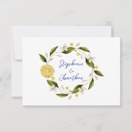 Italia Blue Watercolor Lemon RSVP Card Karte