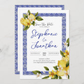 Italia Blue Watercolor Lemon Save the Date Card (Vorne/Hinten)