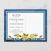 Italia Blue Watercolor Lemon SavetheDate Postcard Postkarte (Rückseite)