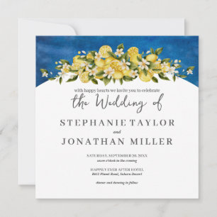 Italia Blue Watercolor Lemon Square Wedding Einladung