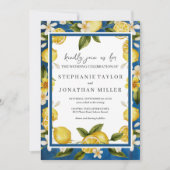 Italia Blue Watercolor Lemon Wedding Einladung (Vorderseite)
