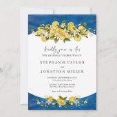 Italia Blue Watercolor Lemon Wedding Einladung (Vorderseite)