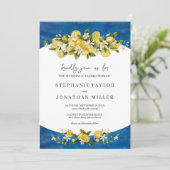 Italia Blue Watercolor Lemon Wedding Einladung (Stehend Vorderseite)