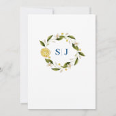 Italia Blue Watercolor Lemon Wedding Einladung (Rückseite)