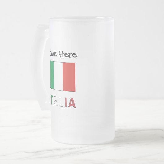 Italia e Bandiera Italiana con il Tuo Nome Mattglas Bierglas (Vorderseite Links)