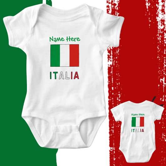 Italia e Bandiera Italiana Grüne Personalisierung Baby Strampler