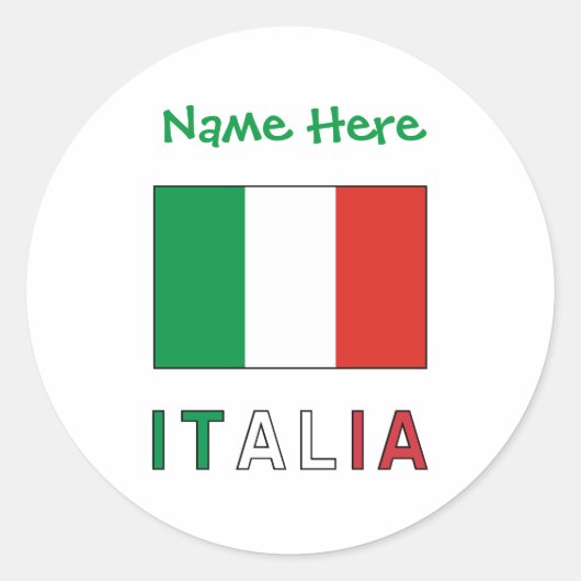 Italia e Bandiera Italiana Grüne Personalisierung Runder Aufkleber (Vorderseite)