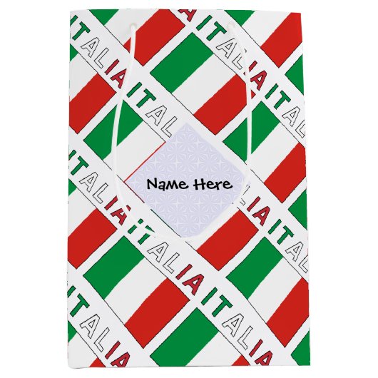Italia e Bandiera Italiana mit Ihrem Namen Mittlere Geschenktüte (Vorderseite)