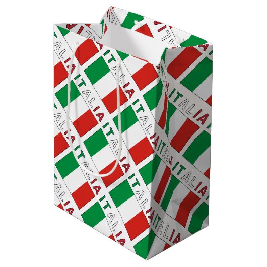 Italia e Bandiera Italiana mit Ihrem Namen Mittlere Geschenktüte (Rückseite Schrägansicht)